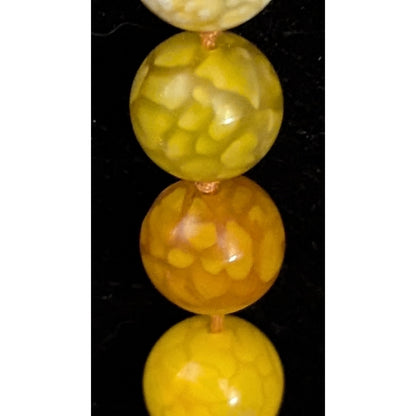 Yellow Dragon Vein Fire Agate 10mm Bead Necklace Hand Knotted 925 Clasp 18"
