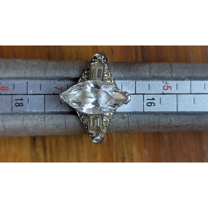 Suzy Levian Marquise Cut CZ Ring Sterling Silver Baguette Accents Size 7