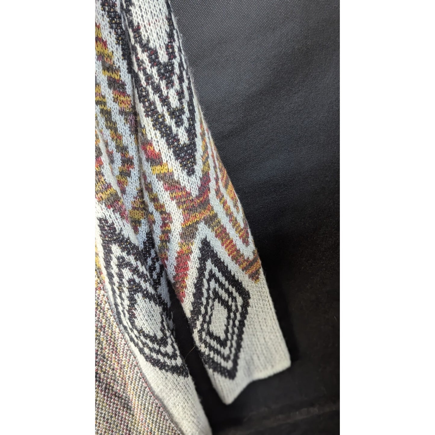 Woven Heart Womens M Open Front Cardigan Aztec Diamond Knit Sweater Ivory Multi