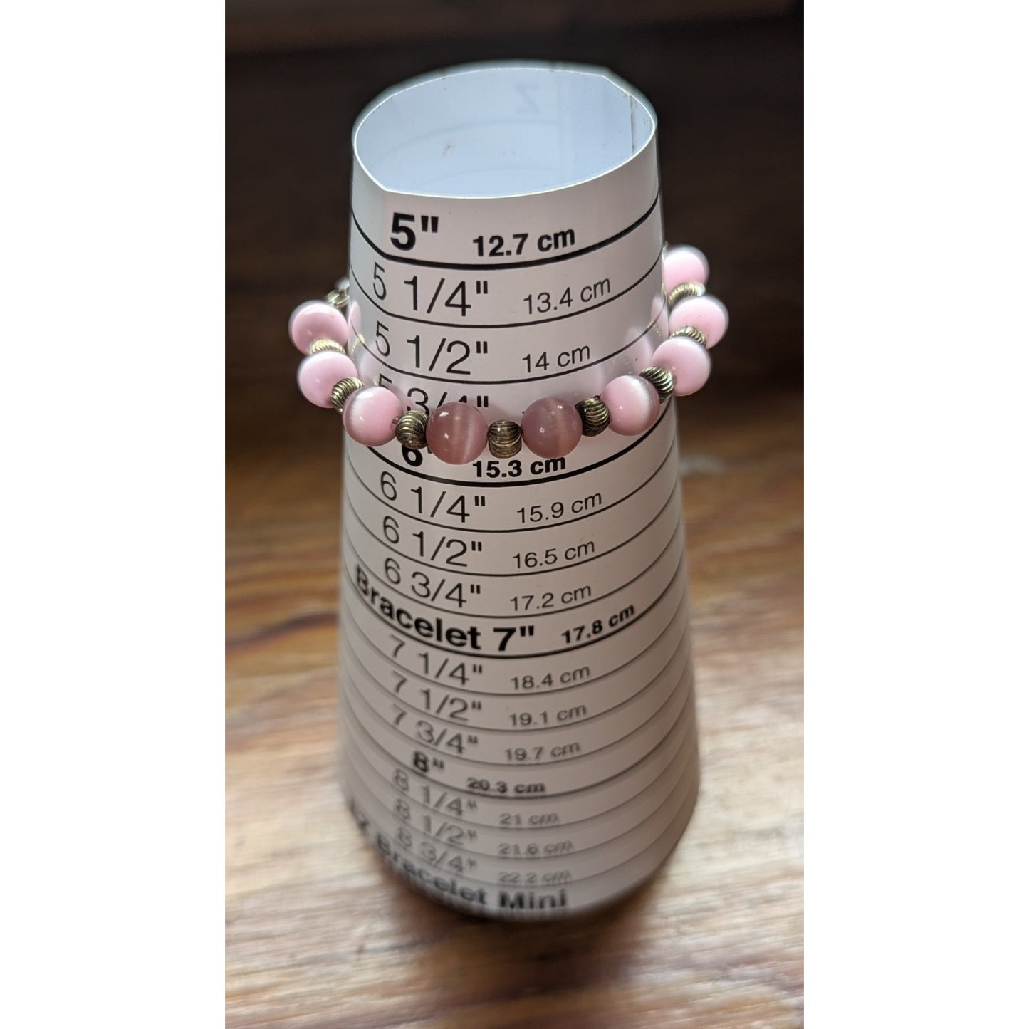 Vintage Sterling Silver 925 Pink Cat's Eye Fiber Optic Bead Bracelet 6" Petite