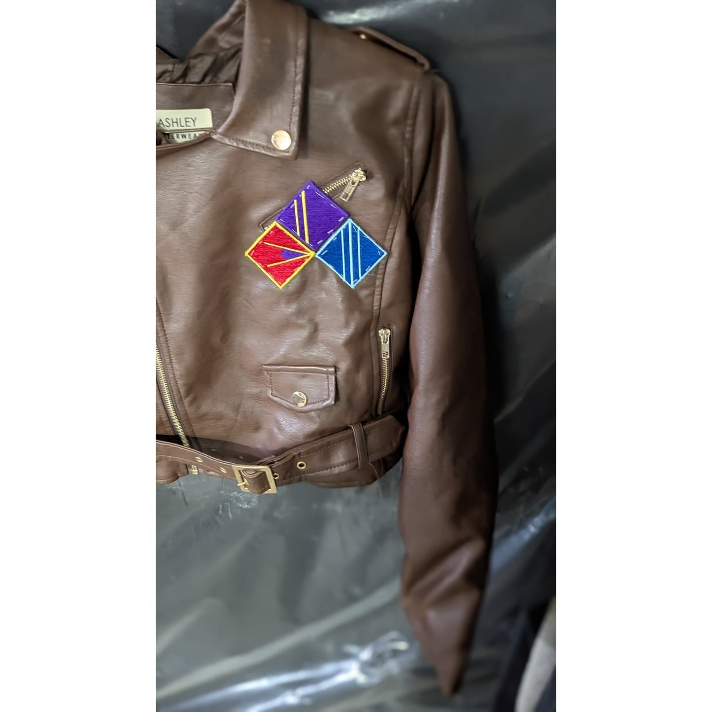 ASHLEY by 26 Intl Women's Size Medium Brown Faux Leather Moto Jacket Star Wars