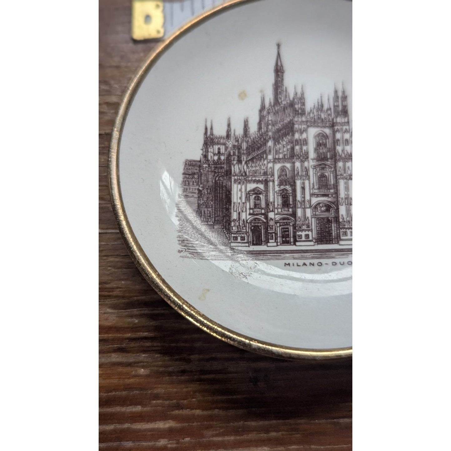 Vintage Milano Duomo Cathedral Mini Plate Societa Ceramica Italiana Gold Rim