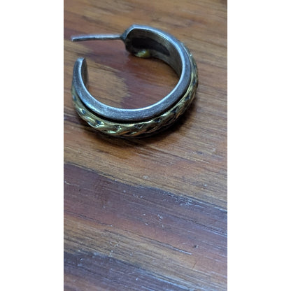 Vintage Single Sterling 925 Mexico Hoop Earring 10k Gold Trim 6g