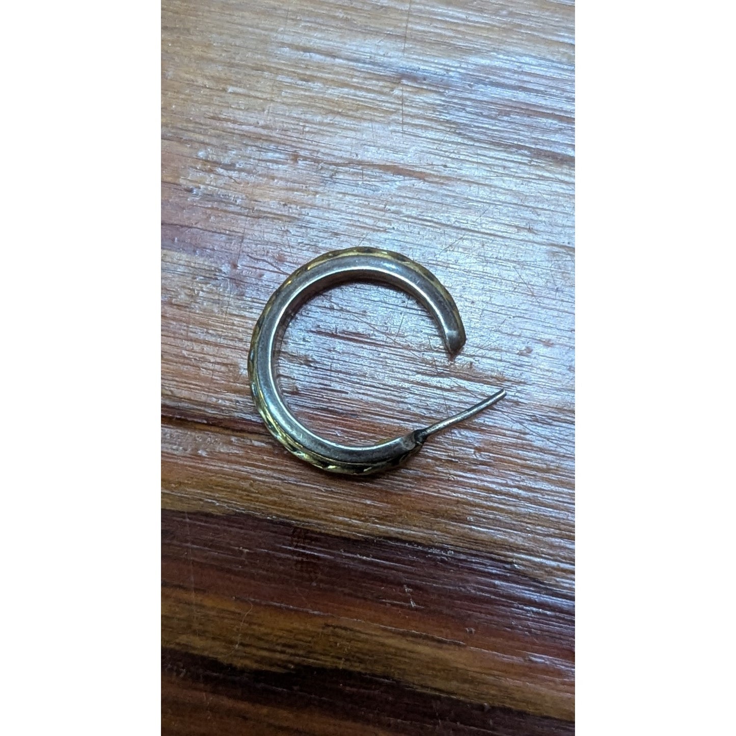Vintage Single Sterling 925 Mexico Hoop Earring 10k Gold Trim 6g