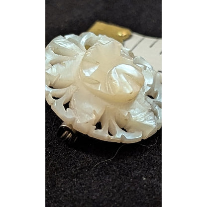 Vintage Mother of Pearl Pierced Reticulated Round Brooch Pin Marked Hallmark