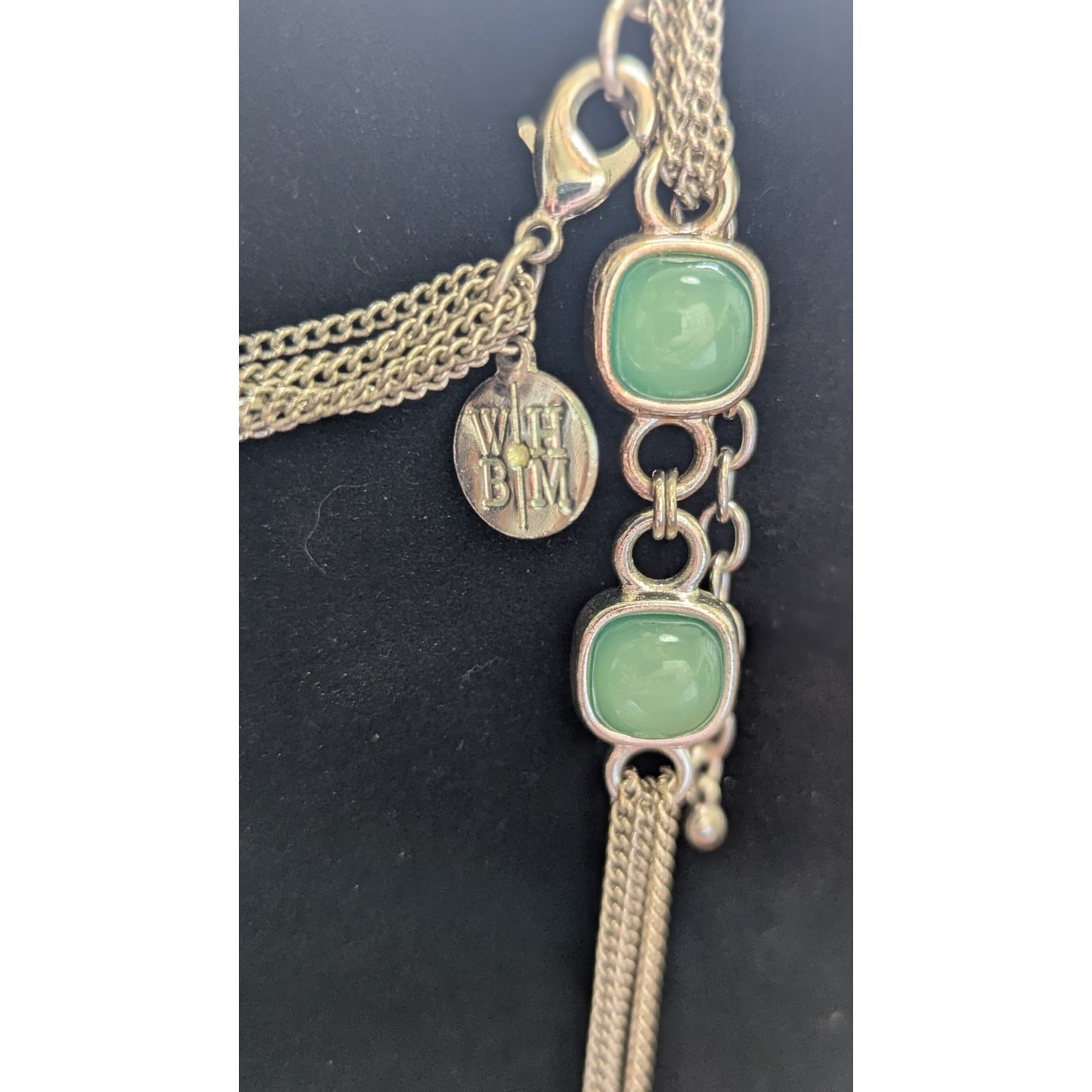 White House Black Market WHBM Multi Strand Green Cabochon Station Necklace 40 In