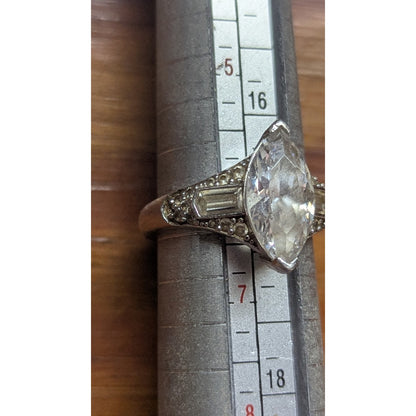 Suzy Levian Marquise Cut CZ Ring Sterling Silver Baguette Accents Size 7