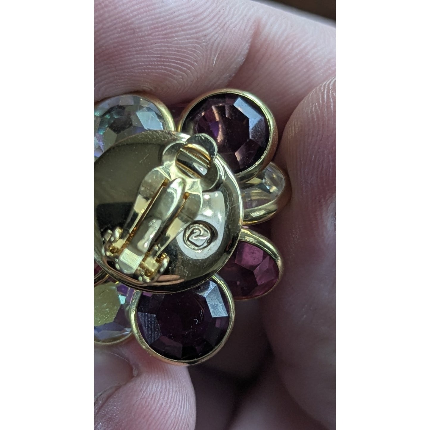 Vintage Swarovski SAL Signed Layered Crystal Flower Clip Earrings