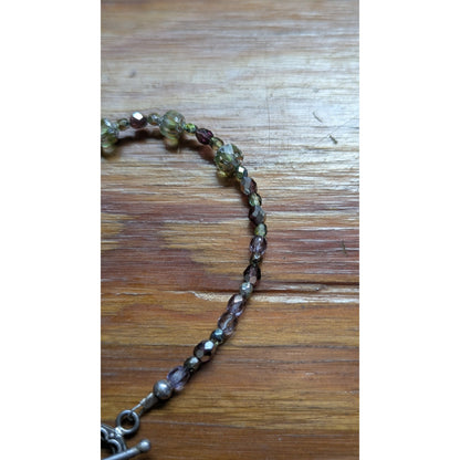 Czech Glass Bead Necklace Sterling Silver Toggle Clasp Purple Green