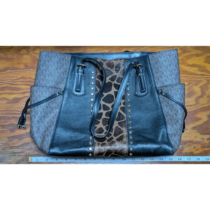 Michael Kors Uptown Astor Studded Tote Giraffe Calf Hair Black Michael Kors