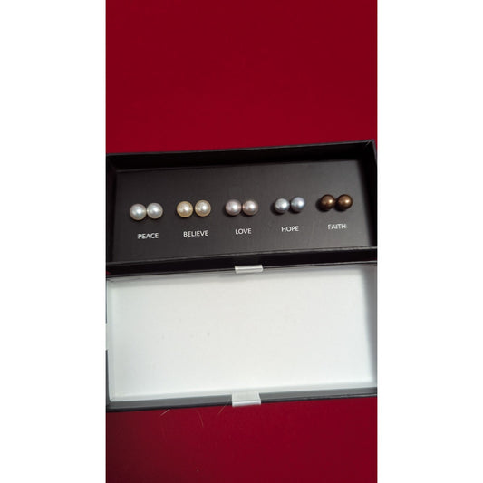 NYC Sterling Silver Multicolored Pearl Earring Set Peace Believe Love Hope Faith