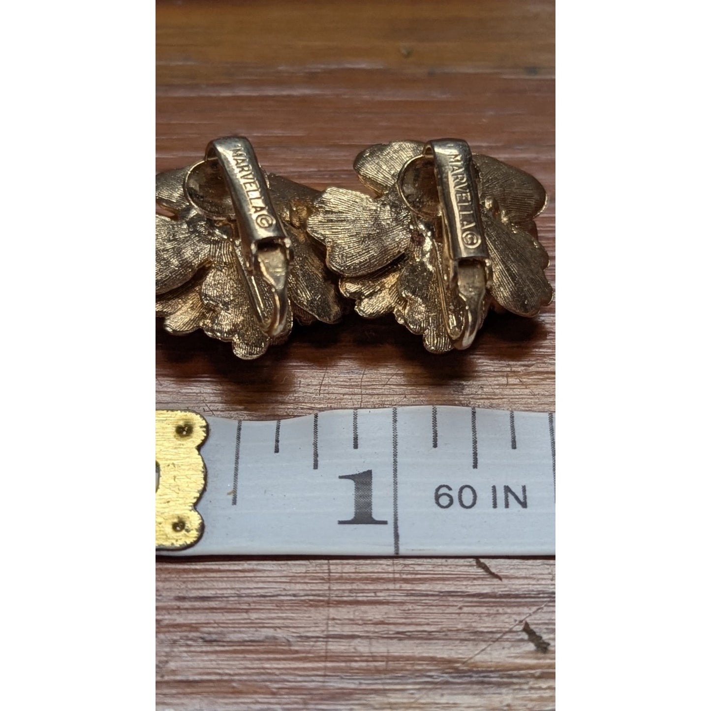 Vintage Signed Marvella Gold Tone Flower Cluster Purple Rhinestone Clip Earrings