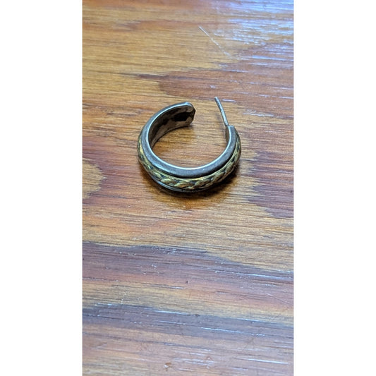 Vintage Single Sterling 925 Mexico Hoop Earring 10k Gold Trim 6g