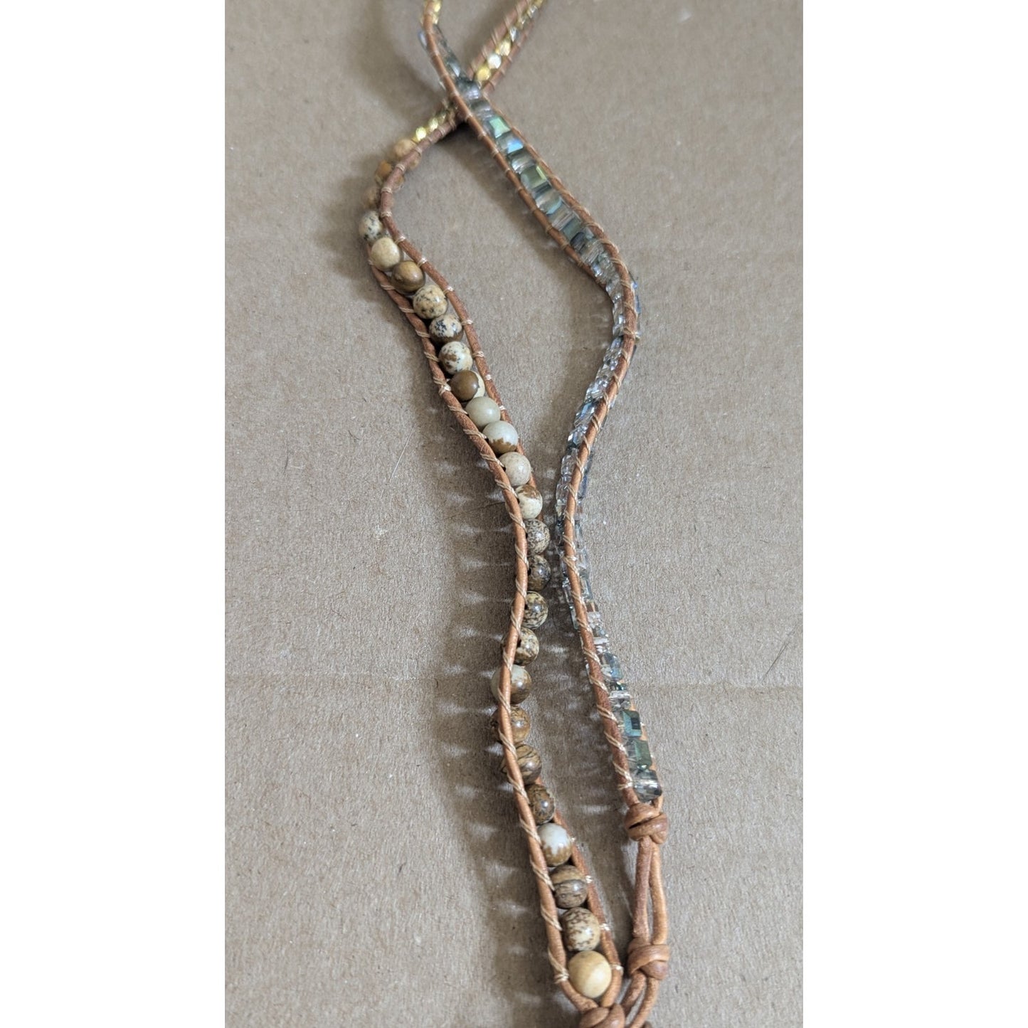 Lot of 3 Victoria Emerson 22-23" Boho Leather Wrap Necklaces - Jasper & Crystal