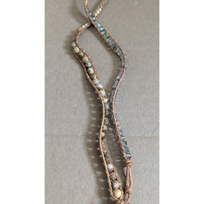 Lot of 3 Victoria Emerson 22-23" Boho Leather Wrap Necklaces - Jasper & Crystal