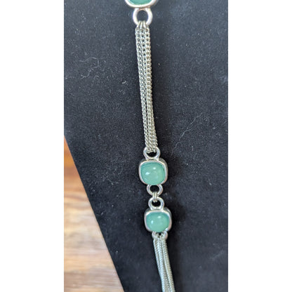 White House Black Market WHBM Multi Strand Green Cabochon Station Necklace 40 In