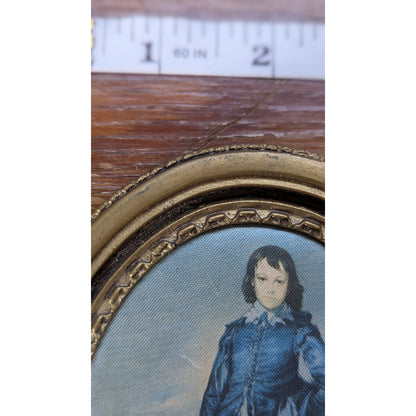 Vintage Blue Boy Gainsborough Oval Brass Frame Miniature Wall Art 1194
