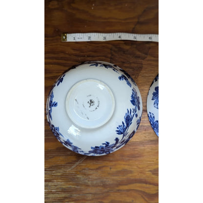 Royal Norfolk Blue White Floral Porcelain Bowl Set of 2 Sizes 4 6in