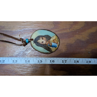 Vintage Jama Signed Hand Painted Mother Child Pendant Necklace