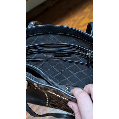 Michael Kors Uptown Astor Studded Tote Giraffe Calf Hair Black Michael Kors