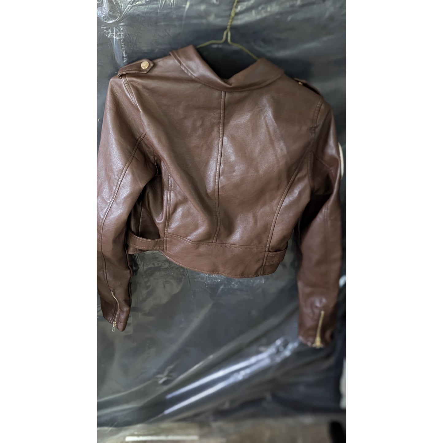 ASHLEY by 26 Intl Women's Size Medium Brown Faux Leather Moto Jacket Star Wars