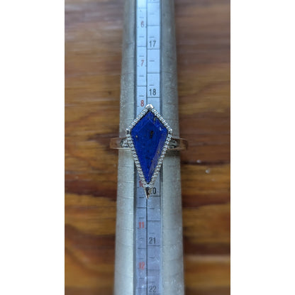 Karis Signed STS Lapis Lazuli Kite Ring Size 9 Filigree Statement Blue Silver
