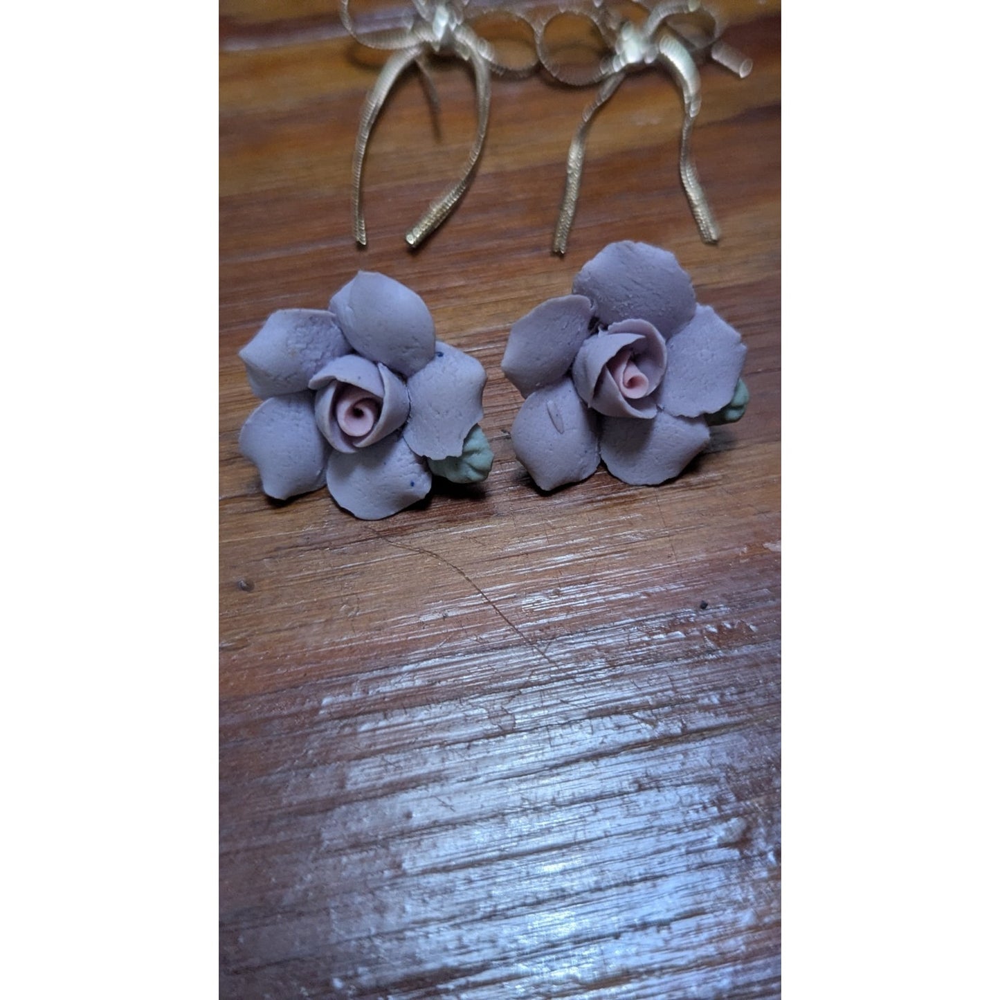 Vintage Earring Lot 3 Pairs Plumeria Bow Fringe Porcelain Rose Estate