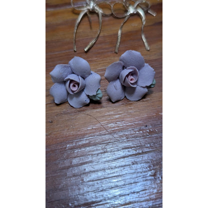 Vintage Earring Lot 3 Pairs Plumeria Bow Fringe Porcelain Rose Estate