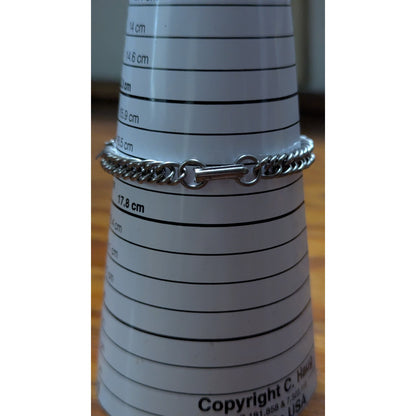 Vintage Celebrity Signed Silver Tone Curb Bracelet Star Heart Charm 7"