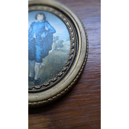 Vintage Blue Boy Gainsborough Oval Brass Frame Miniature Wall Art 1194