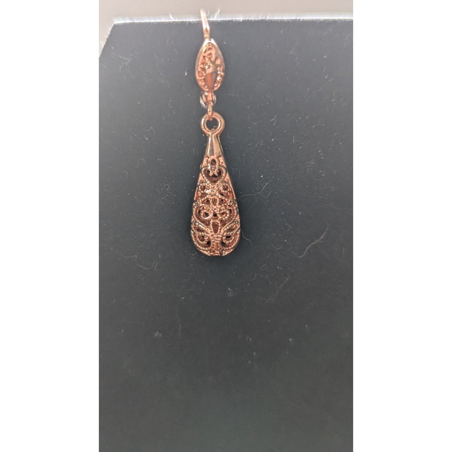 18K Rose Gold Plated Filigree Teardrop Pendant Necklace Dangle Earring Set