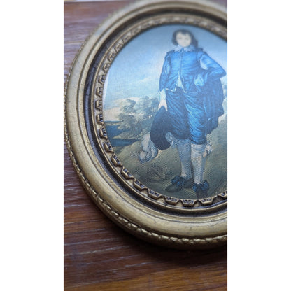 Vintage Blue Boy Gainsborough Oval Brass Frame Miniature Wall Art 1194