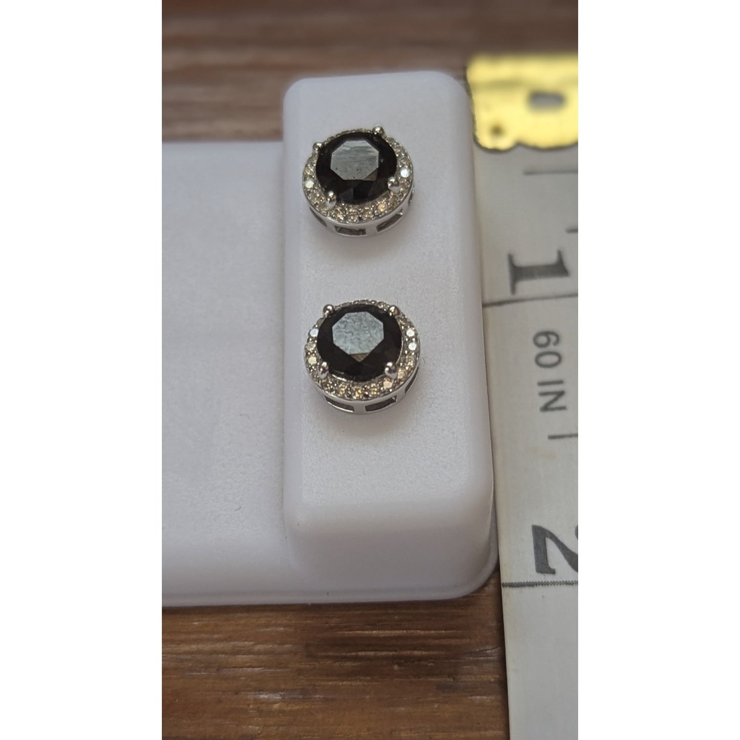 Sterling Silver Black Onyx Round Halo Stud Earrings 925 Pave CZ Accent 13mm