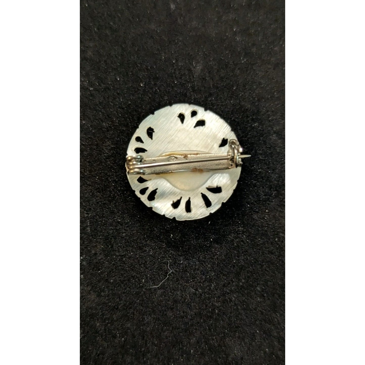 Vintage Mother of Pearl Pierced Reticulated Round Brooch Pin Marked Hallmark