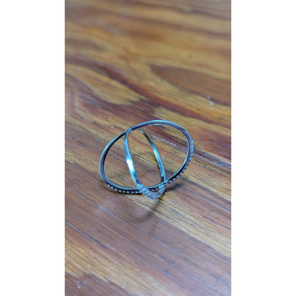 Sterling Silver Criss Cross Ring 925 Pave CZ X Band Vintage Boho