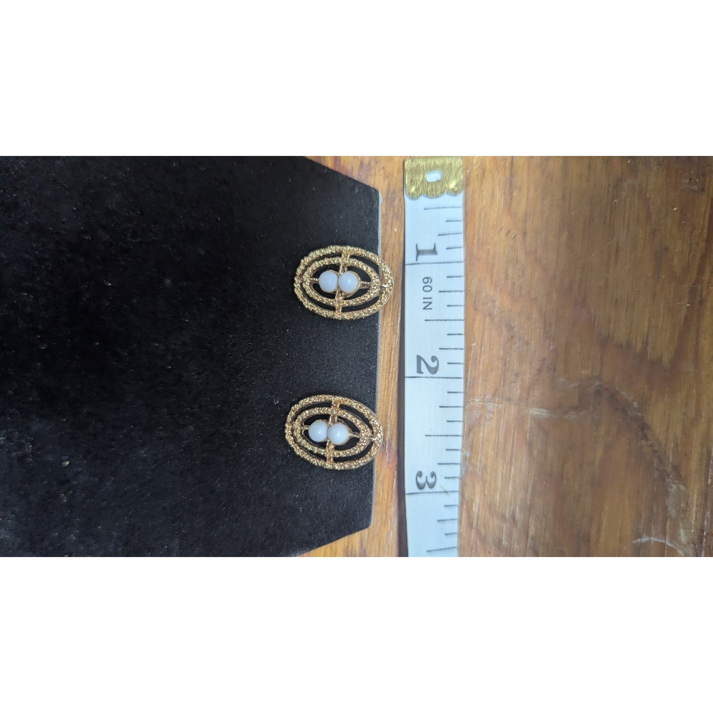 Vintage Coventry Gold Tone Clip On Earrings Oval Openwork Moonglow Beads