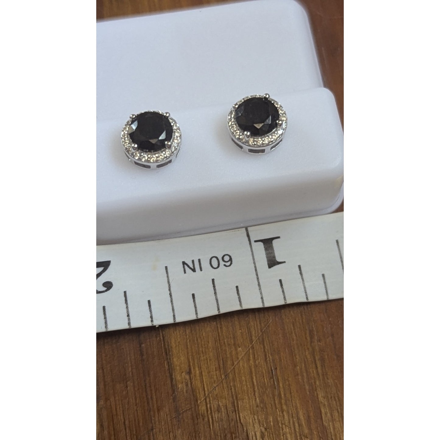 Sterling Silver Black Onyx Round Halo Stud Earrings 925 Pave CZ Accent 13mm