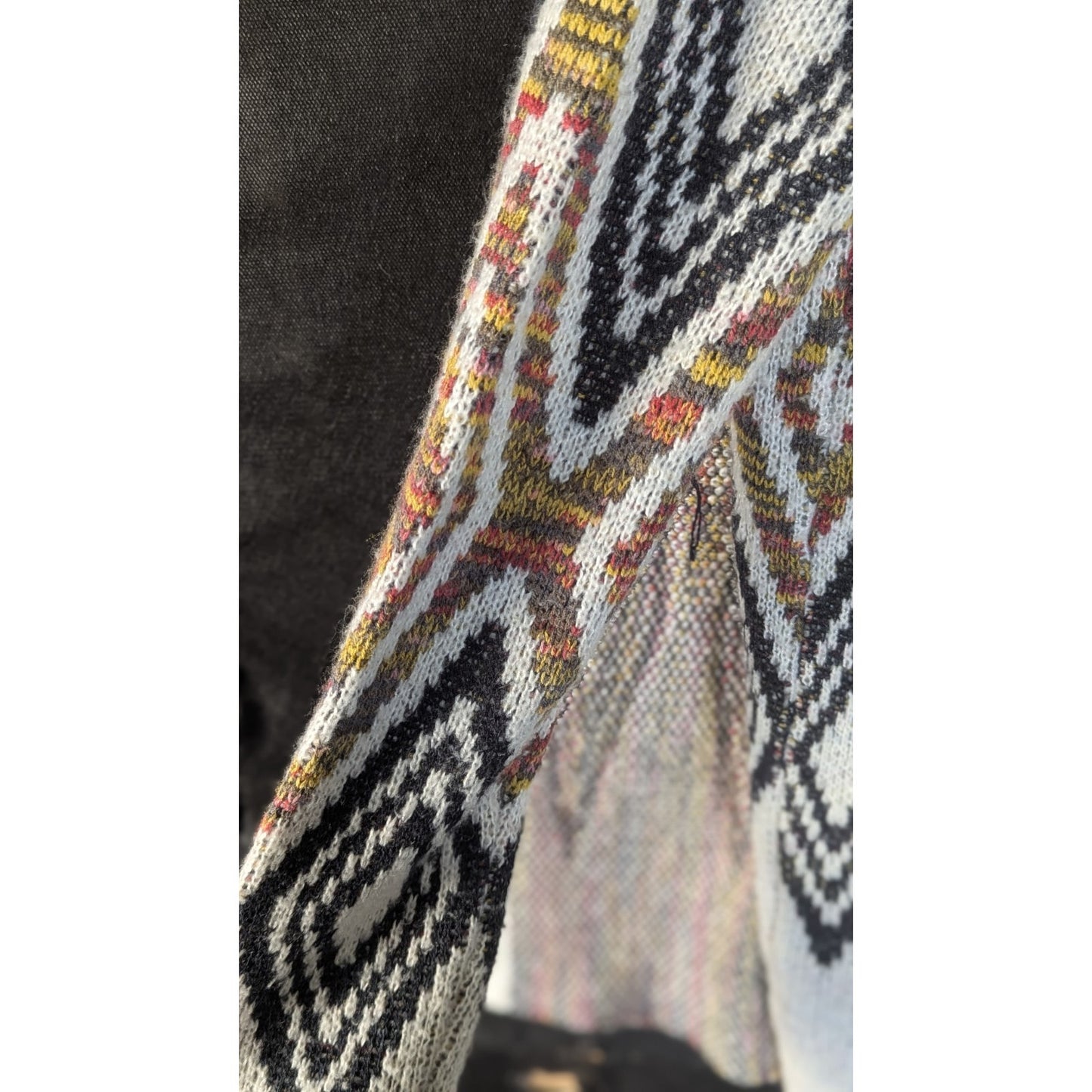 Woven Heart Womens M Open Front Cardigan Aztec Diamond Knit Sweater Ivory Multi
