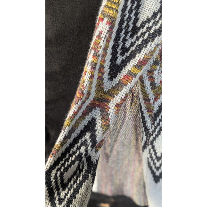 Woven Heart Womens M Open Front Cardigan Aztec Diamond Knit Sweater Ivory Multi