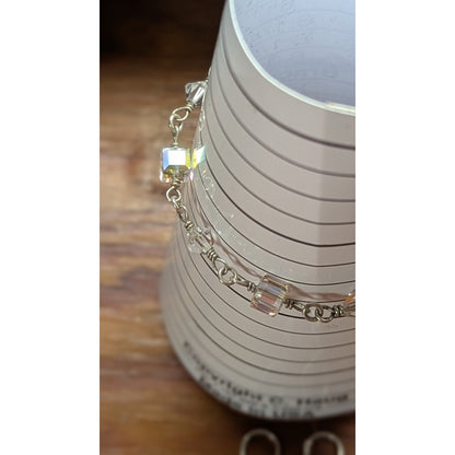 925 Sterling Silver Swarovski AB Crystal Bracelet Lever Back Earring Set USA