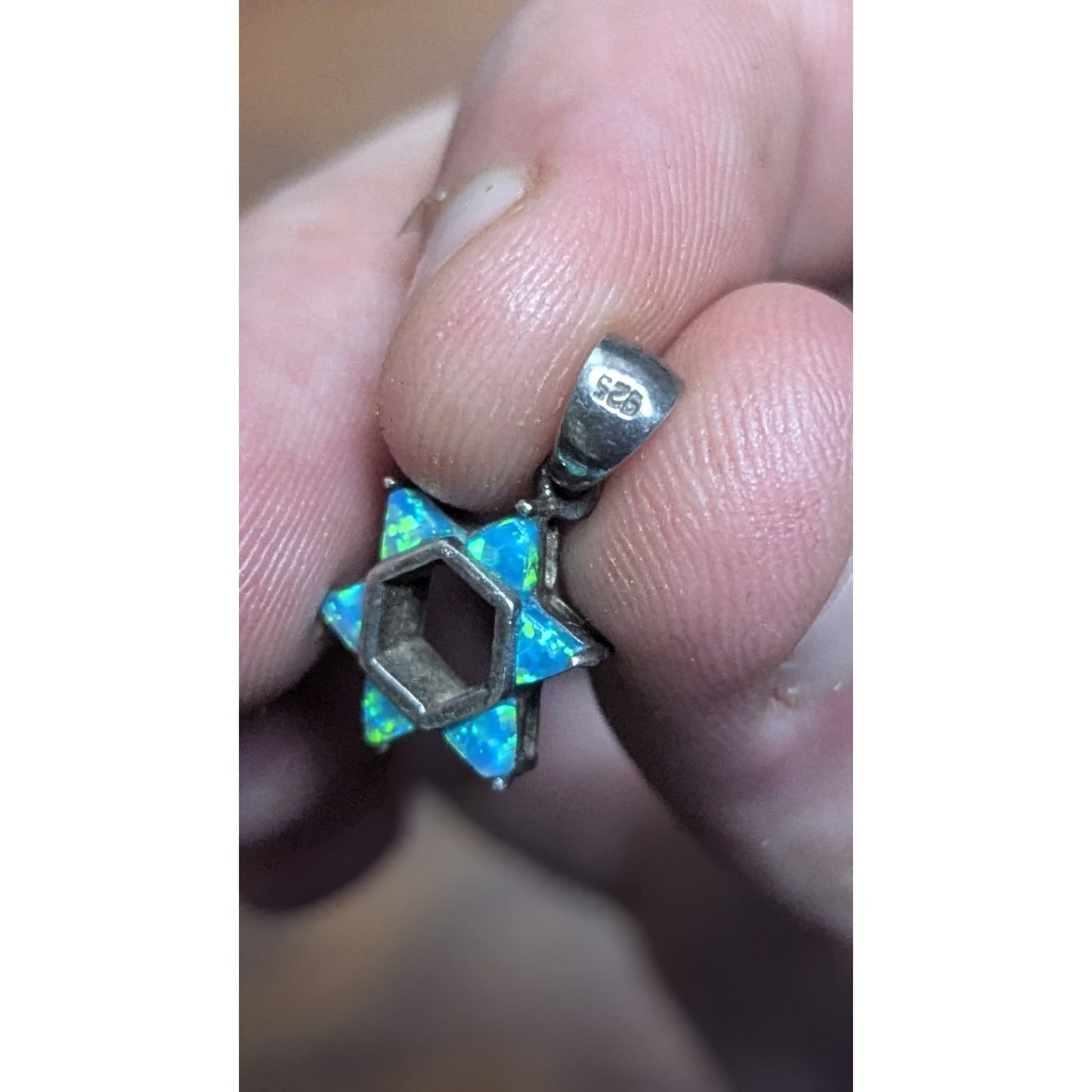 Sterling Silver 925 Blue Green Opal Star of David Pendant Charm