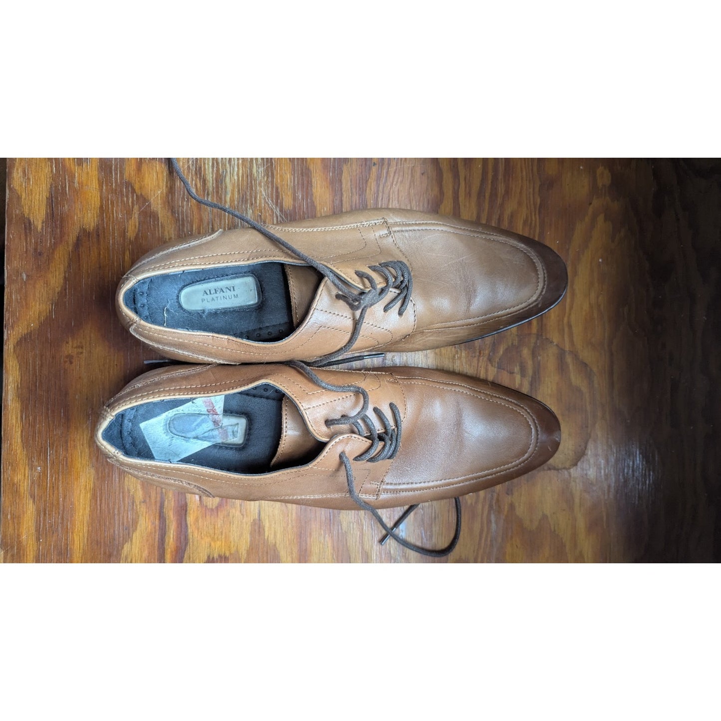 Alfani Platinum Alf Lewis Men's Tan Leather Apron Toe Derby Dress Shoes Size 10M