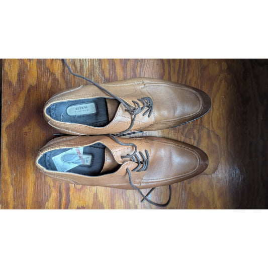 Alfani Platinum Alf Lewis Men's Tan Leather Apron Toe Derby Dress Shoes Size 10M