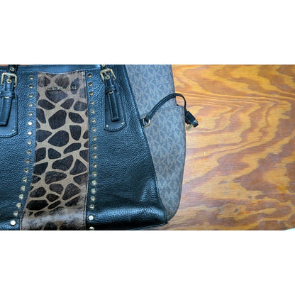 Michael Kors Uptown Astor Studded Tote Giraffe Calf Hair Black Michael Kors
